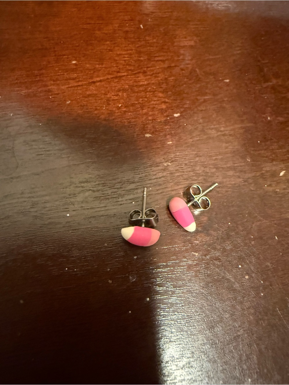 Pink and White Stripe Stud Earrings - Women Jewelry